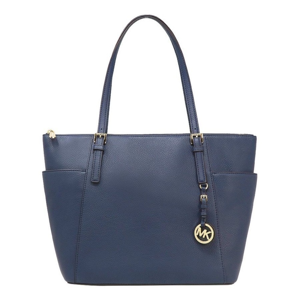 Women's Jet Set Top Zip Navy Leather Tote